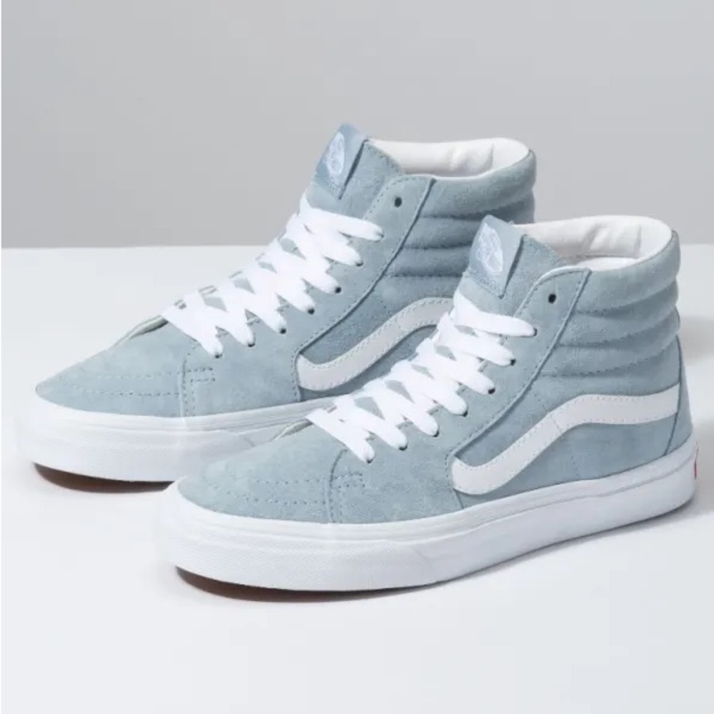 Vans SK8-HI Shoes, suede, blue and white, Womens 7.5 or Mens 6.0